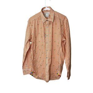 ROBERT GRAHAM JEANS ARROWPLANE Medium White & Orange Plaid Yellow Airplane Shirt